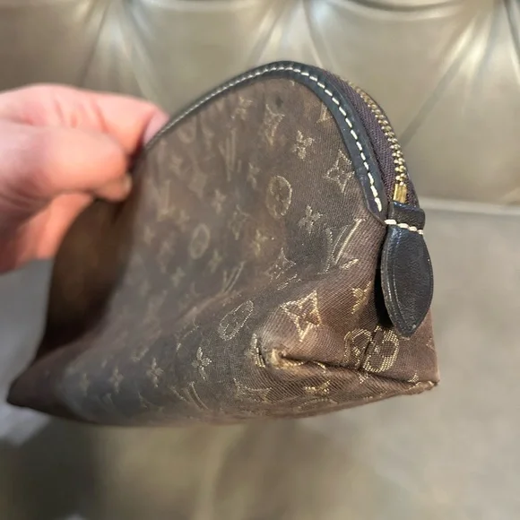 Louis Vuitton Cosmetic Bag Brown Denim Mini Lin Idylle Monogram Pouch Clutch